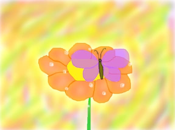 floare cu roua si fluture