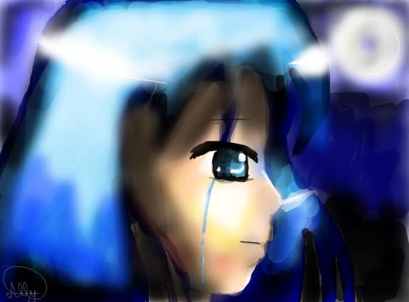 anime sad blue girl