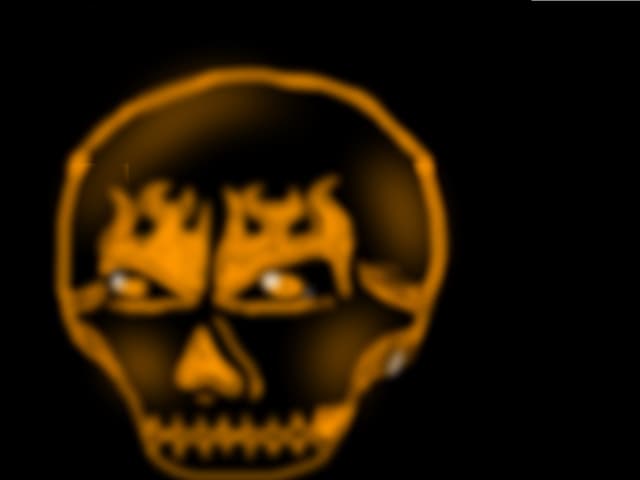 un craniu co ochi de foc