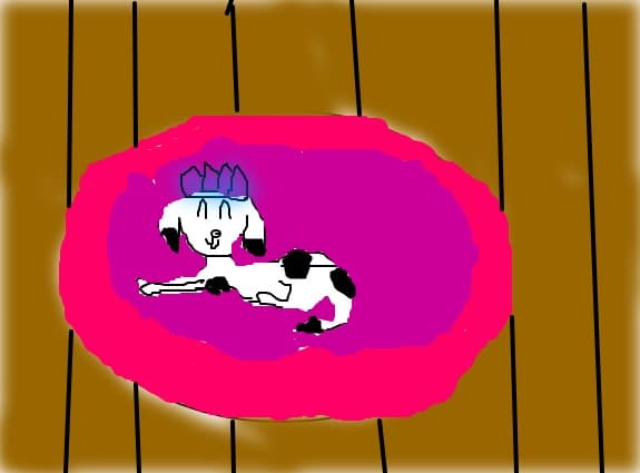 Un dalmatian care sta pe covor.Cum e?