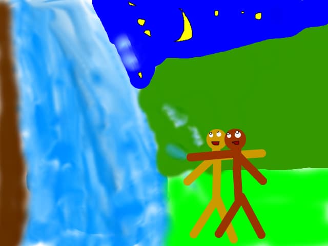 2 stickmani la o cascada noaptea