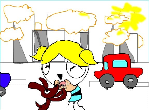 Bubbles walking through town