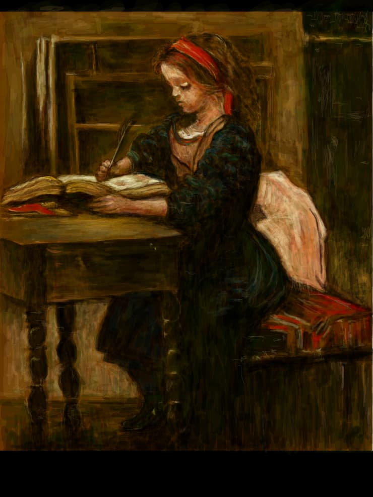 Fillette a l\'etude, en train d\'ecrire (Camille Corot)