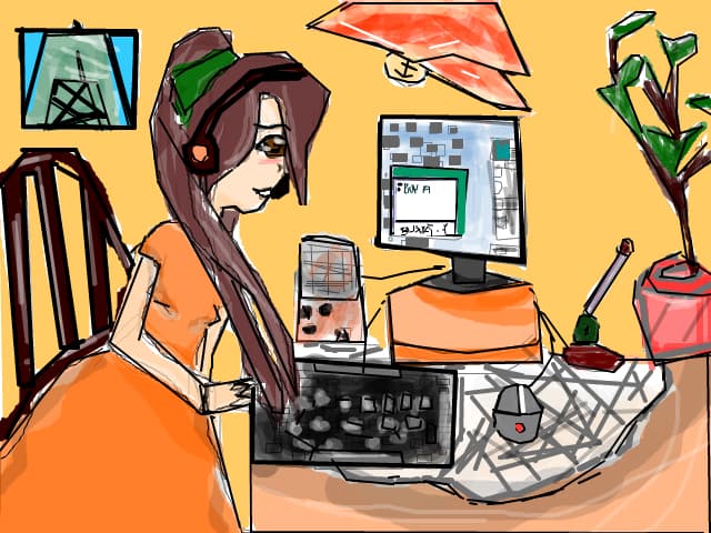 At the computer :)