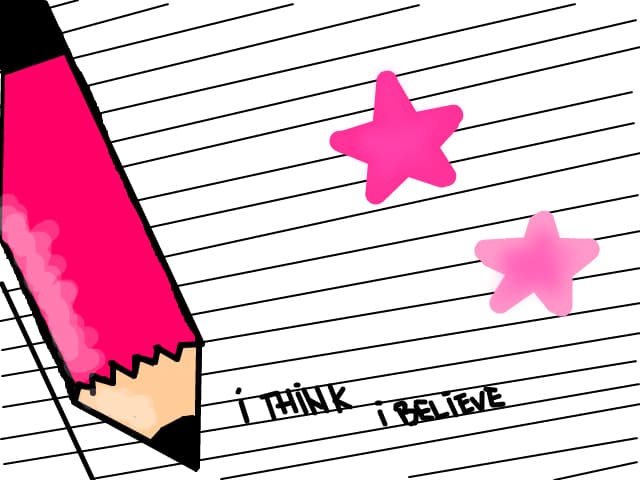 with the pencil on the notebook