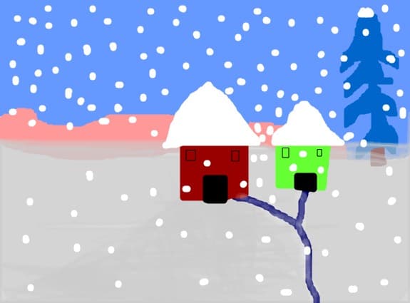 peisaj de iarna si ninge rau