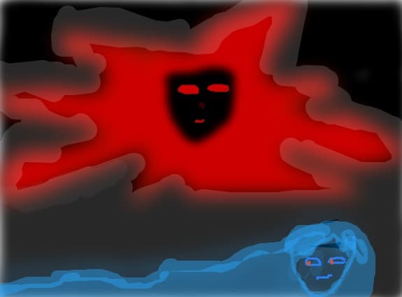 un demon rosu..deasupra unei fete albastre//=))