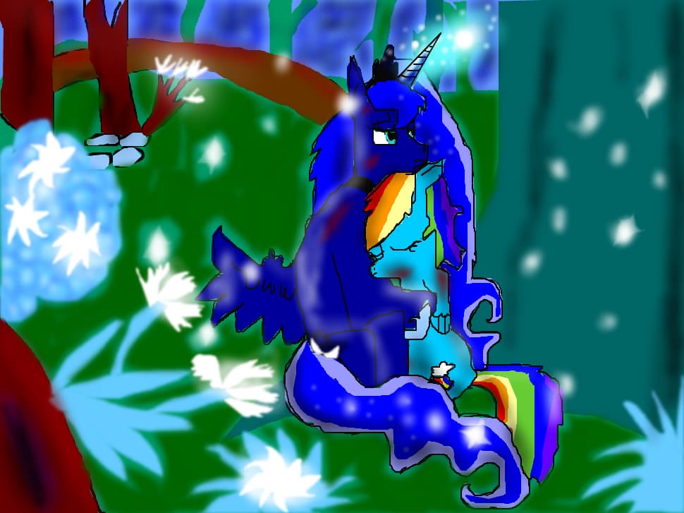 rainmbow dash and luna in the dark