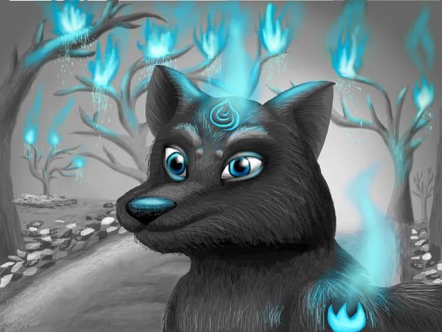 The wolf of blue fire and dead forest