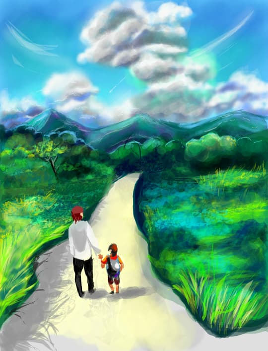 On the road.