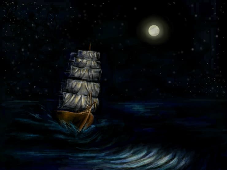 sail, sail, sail in the deep, lonely darkness