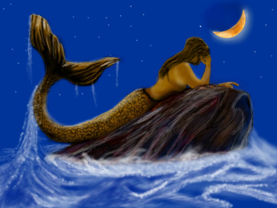 Mermaid sees moon
