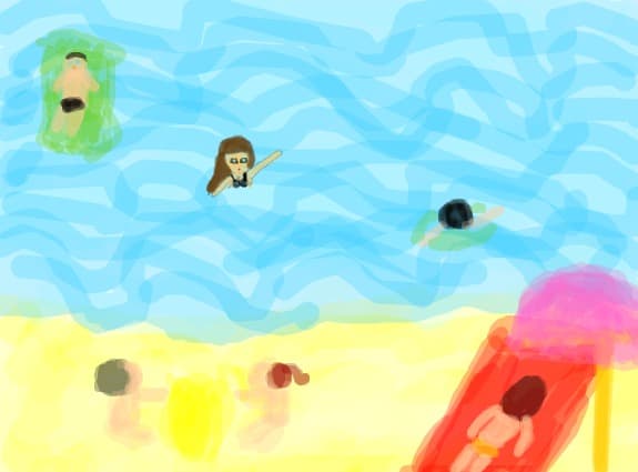 la mare la soare fetitele fac baie