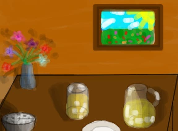 limonada,gheata,flori,tablou si o farfurie