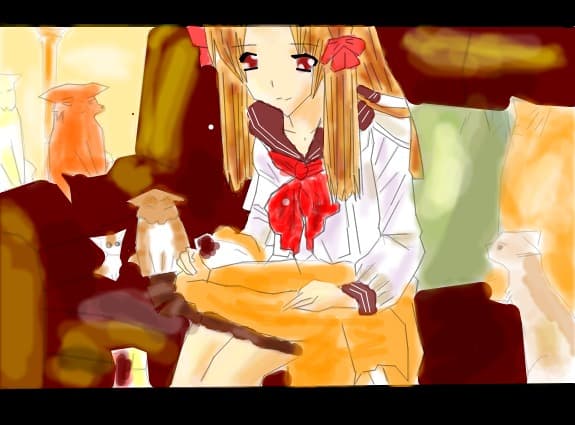 Anime girl with cats