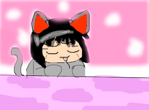 o fata pisica anime mancand un soarece