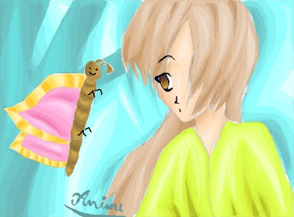 Anine girl and a butterfly