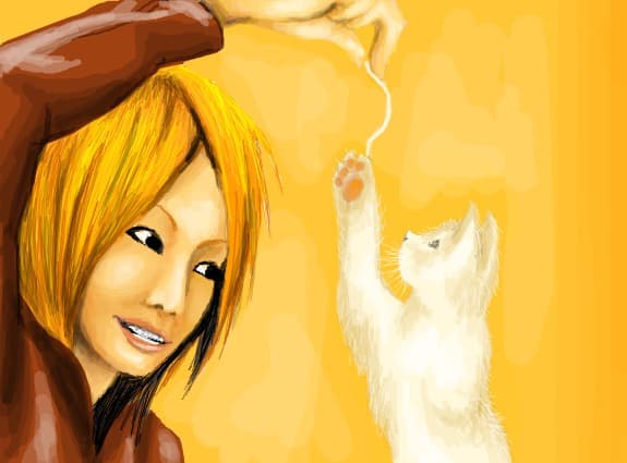 Takuya plying with a kitty