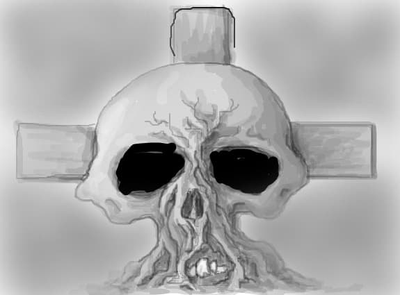Desen 4230 modificat:un craniu in cimitir