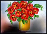 Trandafiri rosii-vaza galbena
