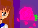 anime girl and pink rose