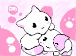two pink kittyes who can say only mew:i can understand