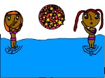 2 fete jucand volei in apa la mare si bronzate de soare
