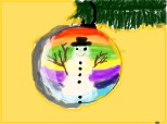 un glob in culorile curcubeului cu un om de zapada