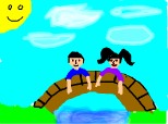 Doi copii stau pe pod.